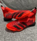 Adidas Predator Freak+ Indoor Soccer Shoes – Red & Black | Laceless Grip Control Futsal Trainers